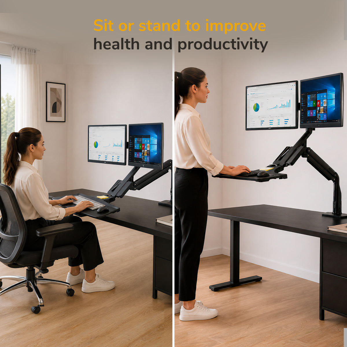 Dual Monitor Sit Stand Desk Mount with USB 3.0 Ports