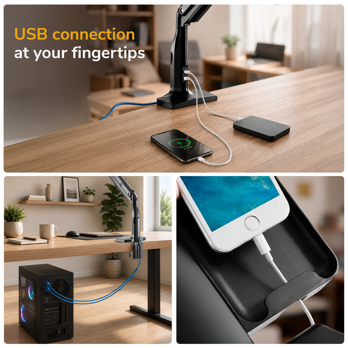 Dual Monitor Sit Stand Desk Mount with USB 3.0 Ports