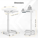The Mount-It! Laptop Cart with Pull-Out Keyboard Tray features a 23.6" x 20.5" tabletop, adjustable height from 30–44.6", and a keyboard tray extending 18.3–25.4", making it an ergonomic mobile workstation anywhere you need it.