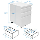 The Mount-It! Mobile File Cabinet with 3 Drawers measures 23.72"H x 14.7"W x 18.11"D—ideal for under-desk storage and organizing your workspace. Drawer dimensions are shown for your convenience.
