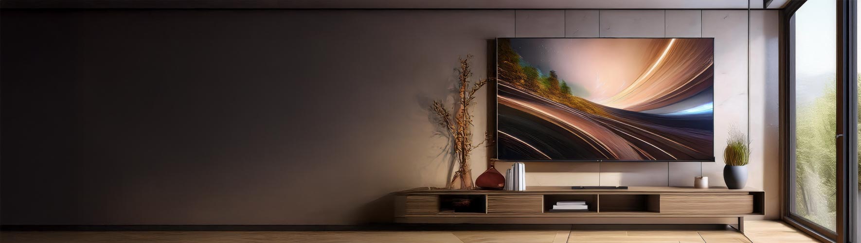Huge TV in modern living space