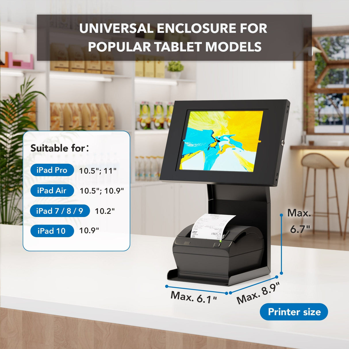 Tablet Stand - Anti-Theft Tablet Kiosk with Printer Shelf - Mount-It! -