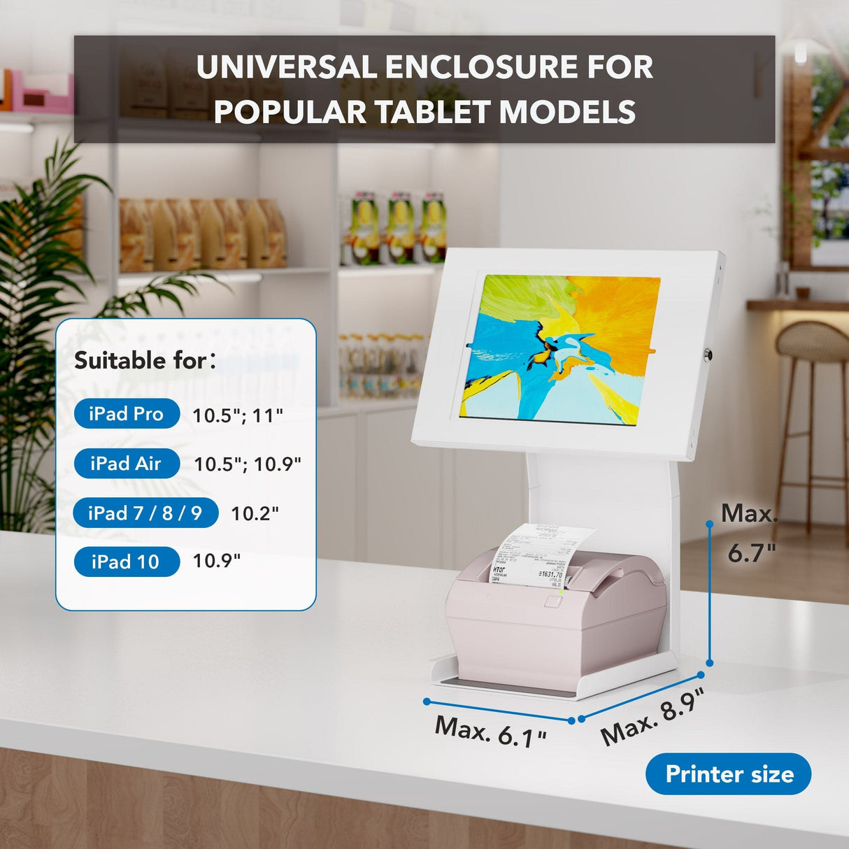 Tablet Stand - Anti-Theft Tablet Kiosk with Printer Shelf - Mount-It! -