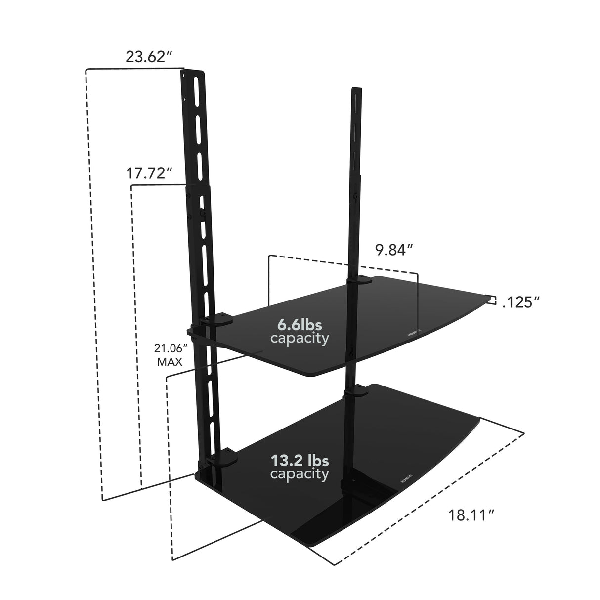 Component Shelves - AV Component Shelf For Wall Mounted TV | 2 Tempered Glass Shelves - Mount-It! - MI-8402