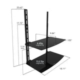 Component Shelves - AV Component Shelf For Wall Mounted TV | 2 Tempered Glass Shelves - Mount-It! - MI-8402