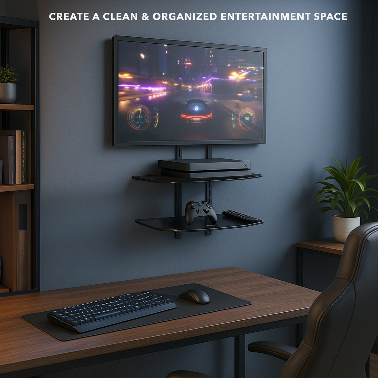 Component Shelves - AV Component Shelf For Wall Mounted TV | 2 Tempered Glass Shelves - Mount-It! - MI-8402
