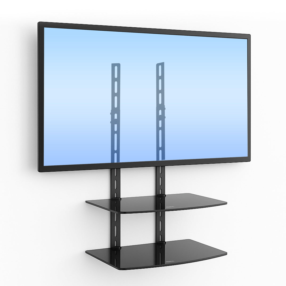 Component Shelves - AV Component Shelf For Wall Mounted TV | 2 Tempered Glass Shelves - Mount-It! - MI-8402