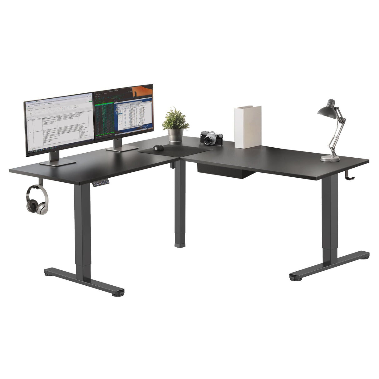 Black / Black Standing Desk - XL Electric Height Adjustable Corner Standing Desk - Mount-It! - MI-15024