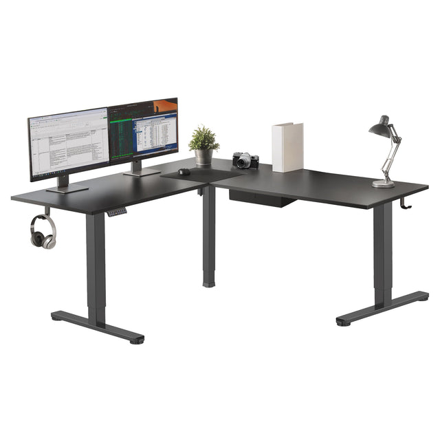 Black / Black Standing Desk - XL Electric Height Adjustable Corner Standing Desk - Mount-It! - MI-15024