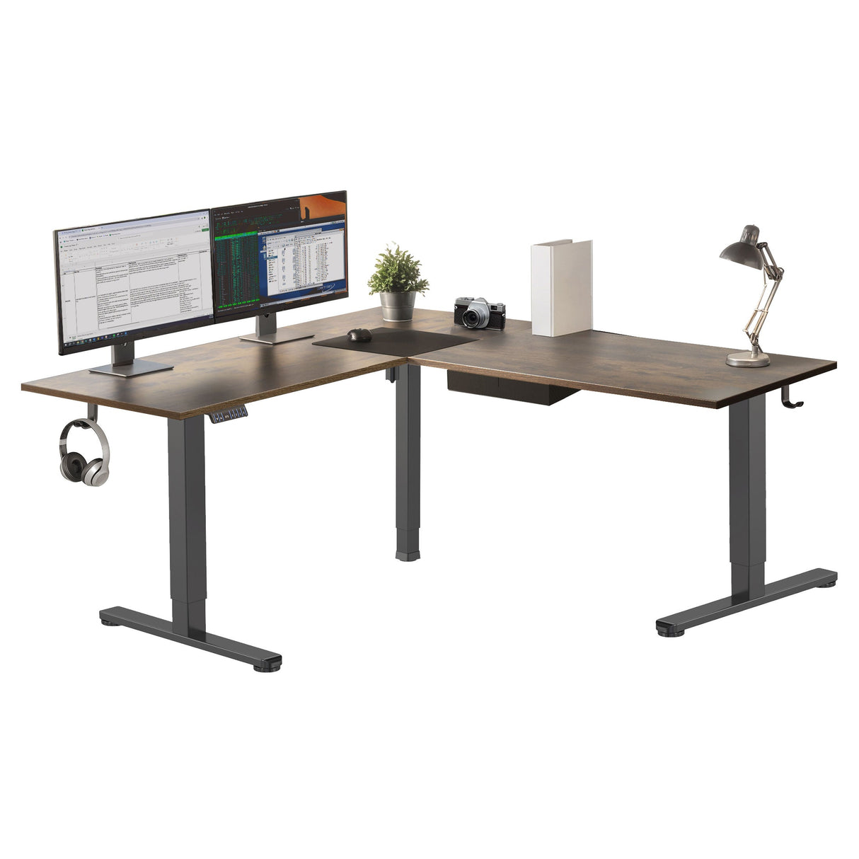 Black / Brown Standing Desk - XL Electric Height Adjustable Corner Standing Desk - Mount-It! - MI-15025