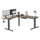 Black / Brown Standing Desk - XL Electric Height Adjustable Corner Standing Desk - Mount-It! - MI-15025
