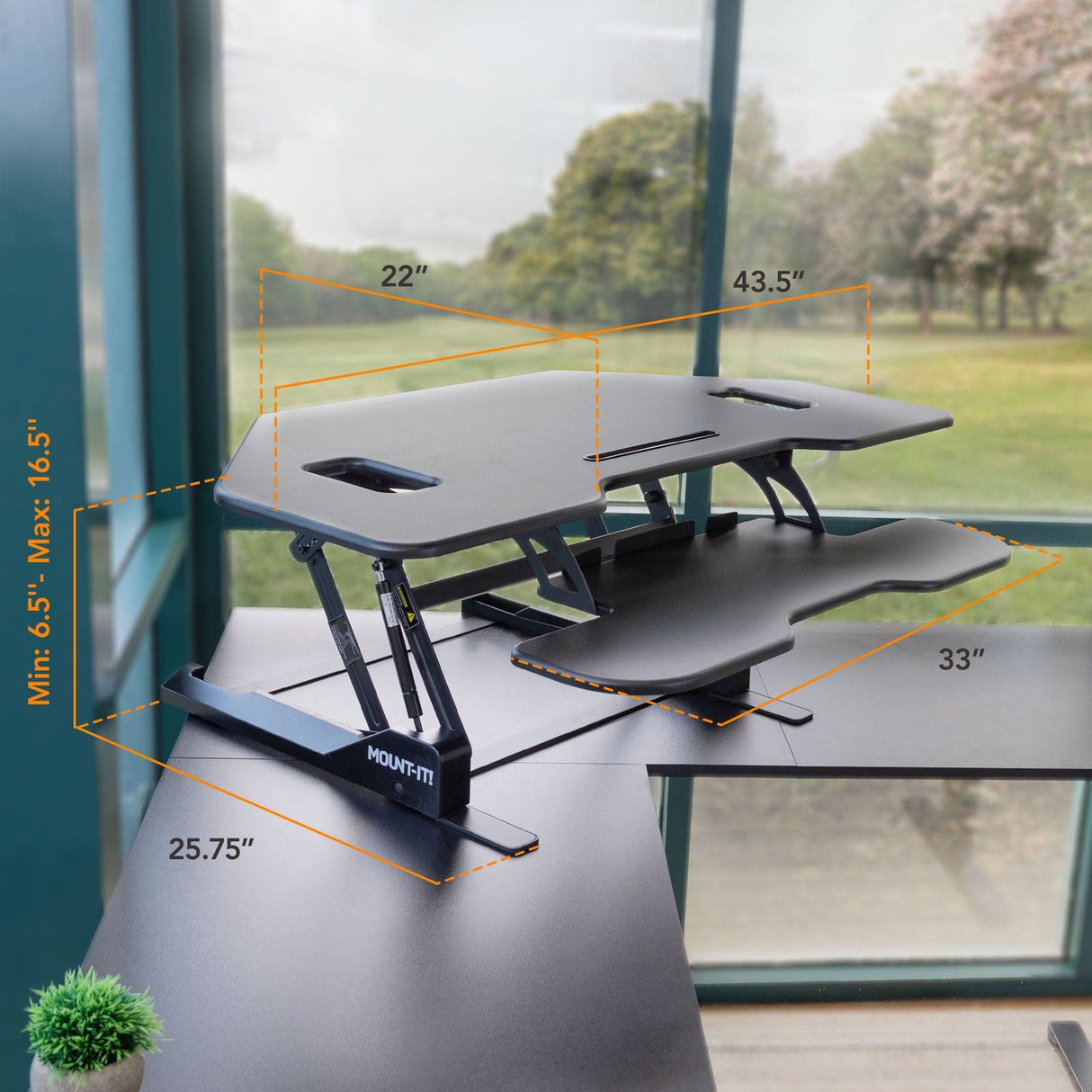 Black Desk Converters - Corner Sit Stand Desk Converter - Mount-It! - MI-7958A