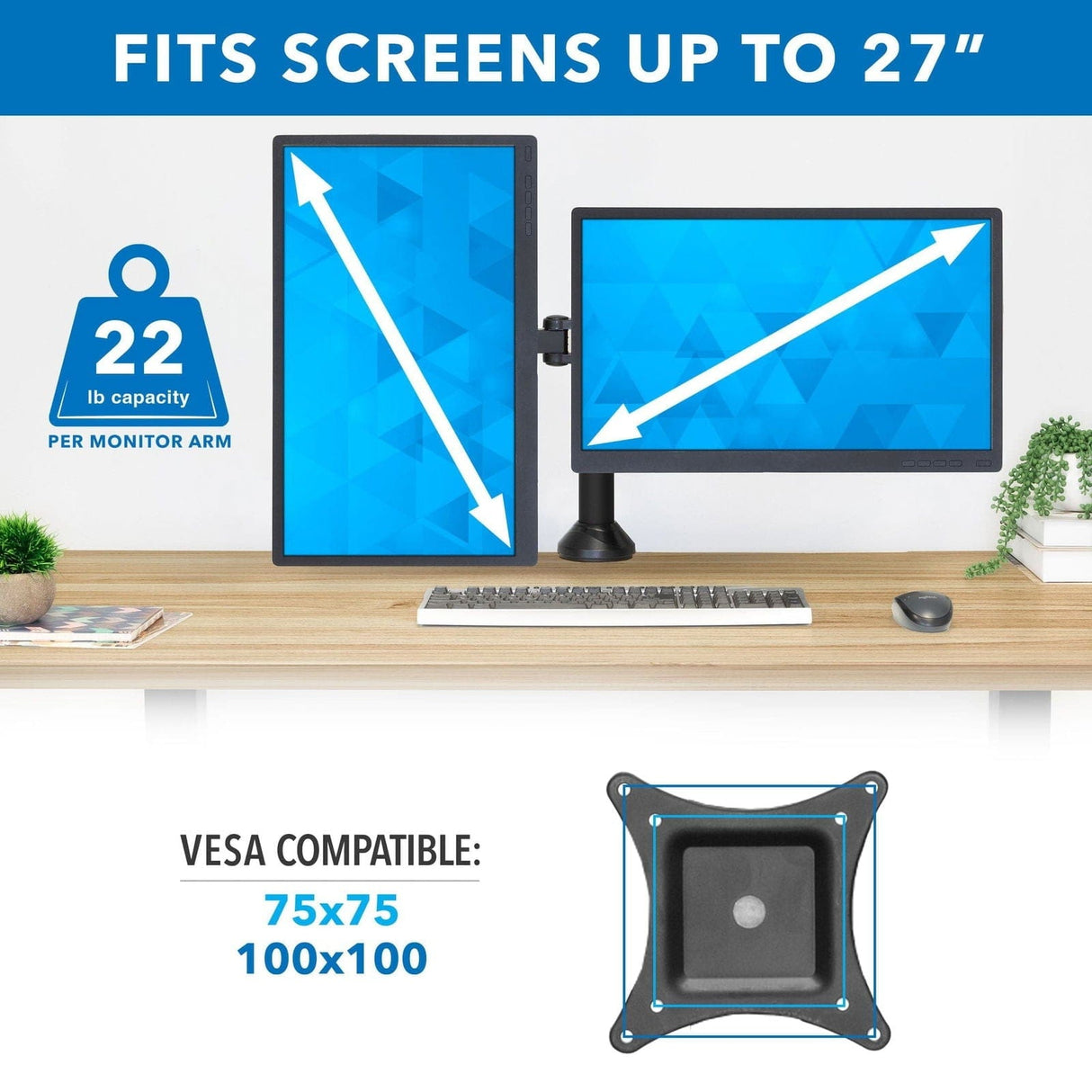 Black Monitor Mount - Dual Monitor Desk Mount for 13-27 Inch Screens - Mount-It! - MI-752