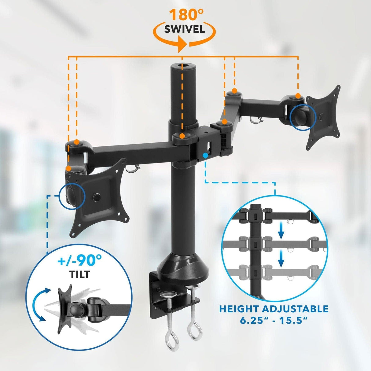 Black Monitor Mount - Dual Monitor Desk Mount for 13-27 Inch Screens - Mount-It! - MI-752