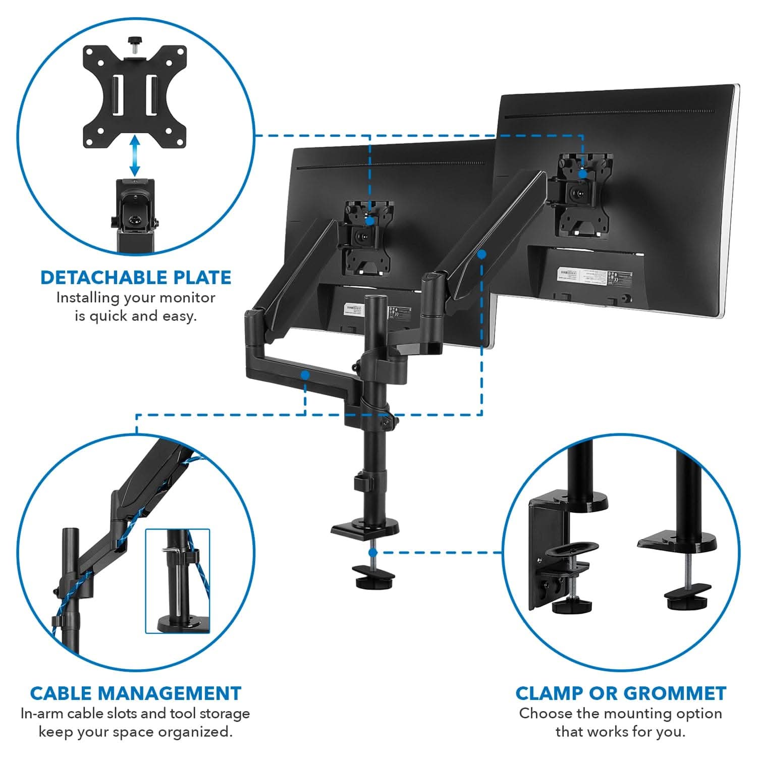 Mount-It! Dual Monitor Desk Mount for monitors up to 32" | holds up to 17.6 lbs per monitor | MI-4762 - Thumbnail 3