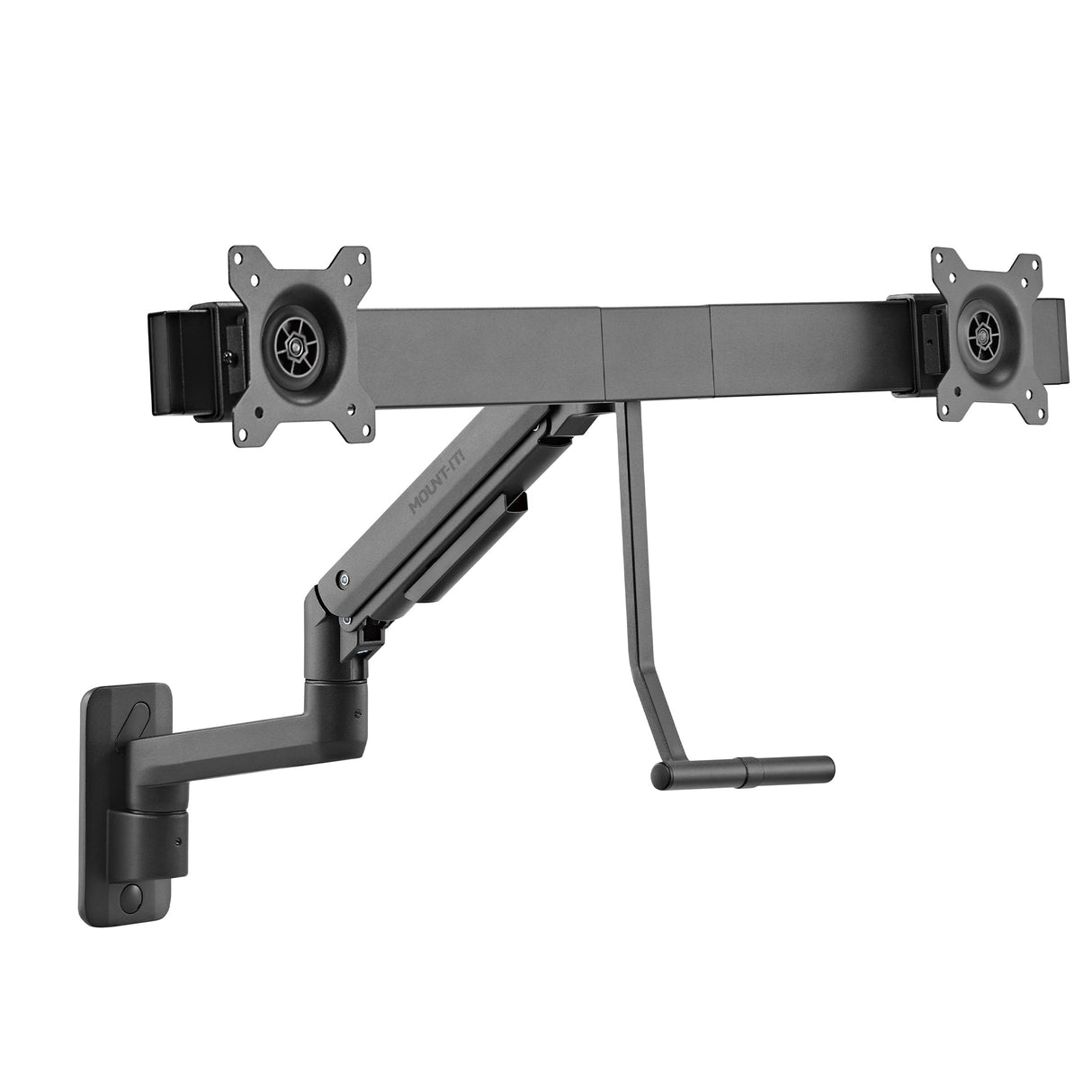 Black Monitor Mount - Dual Monitor Wall Mount with Gas Spring Arm and Crossbar - Mount-It! - MI-12010