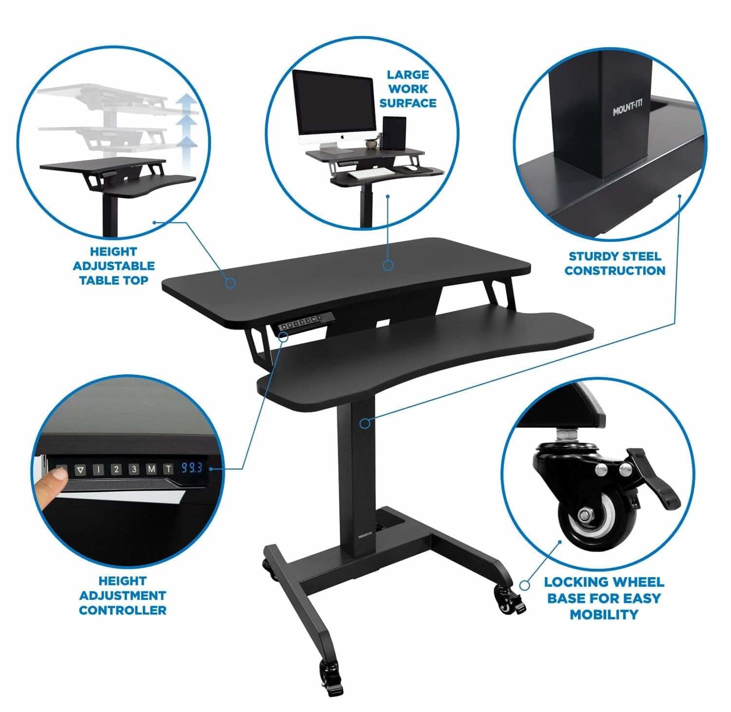 Mount-It! Electric Mobile Standing Desk | MI-7982 - Thumbnail 3