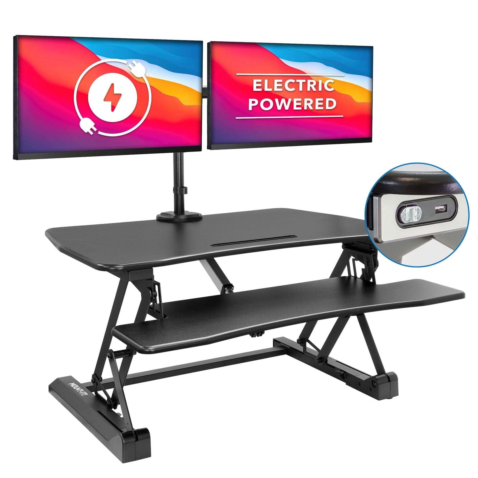 Mount-It! Electric Sit-Stand Desk Converter with Dual Monitor Mount for monitors up to 27" | holds up to 33 lbs per monitor | MI-8053