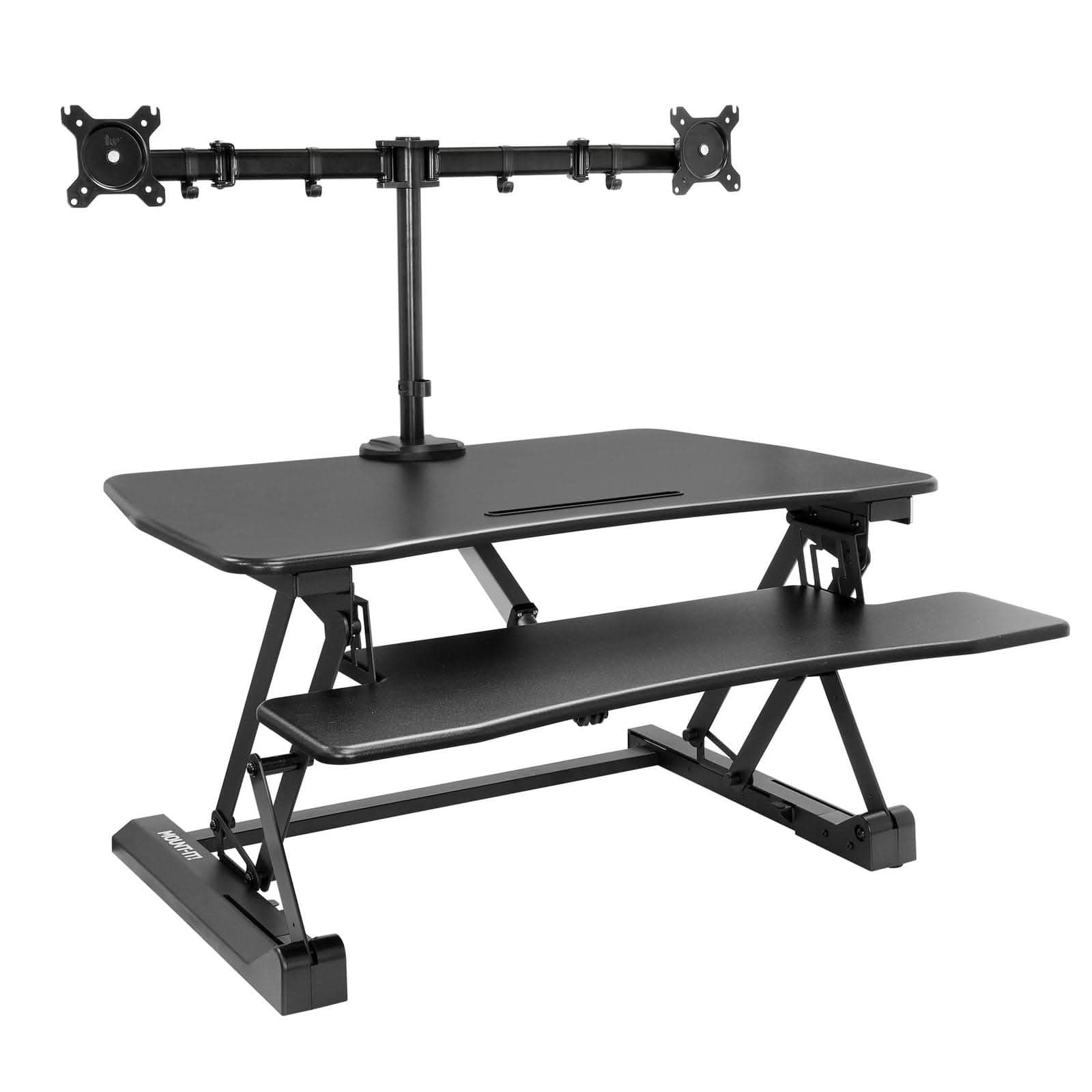 Mount-It! Electric Sit-Stand Desk Converter with Dual Monitor Mount for monitors up to 27" | holds up to 33 lbs per monitor | MI-8053 - Thumbnail 2