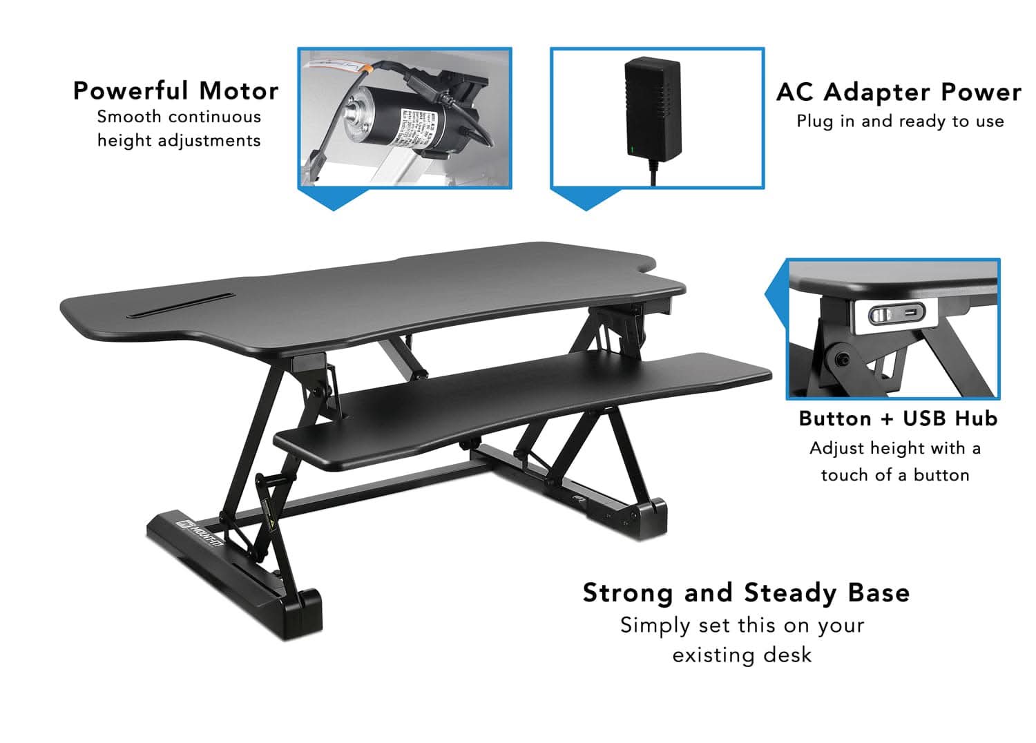 Mount-It! Electric Standing Desk Converter with Large Platform