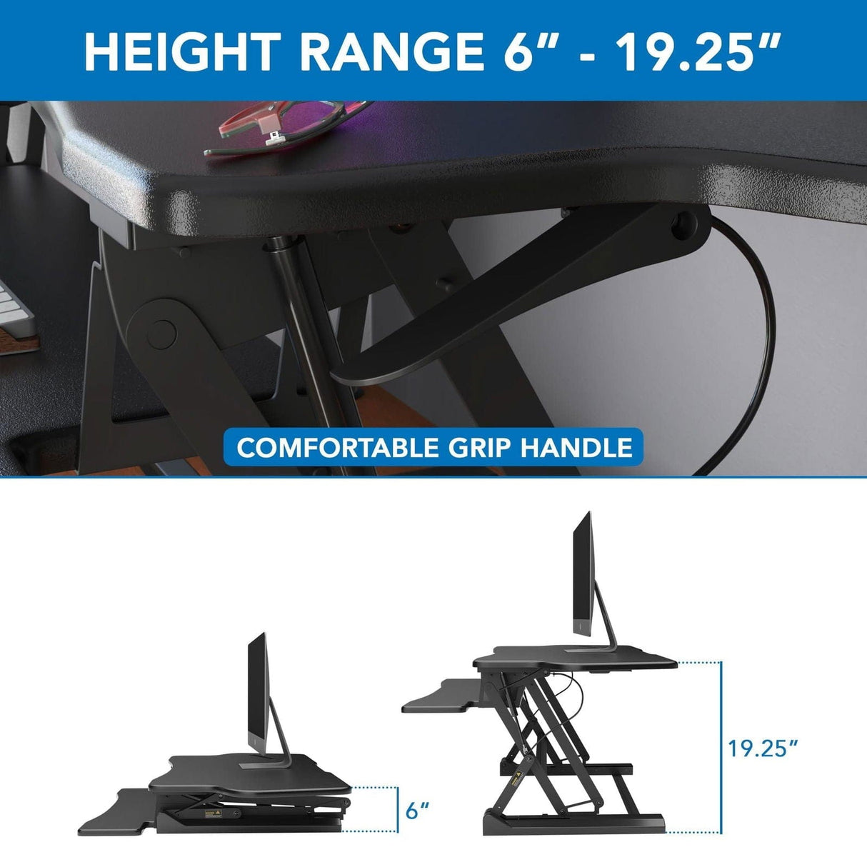 Black Desk Converters - Extra Wide Height Adjustable Standing Desk Converter - Mount-It! - MI-7925