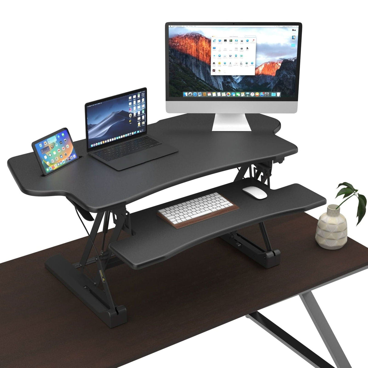 Black Desk Converters - Extra Wide Height Adjustable Standing Desk Converter - Mount-It! - MI-7925