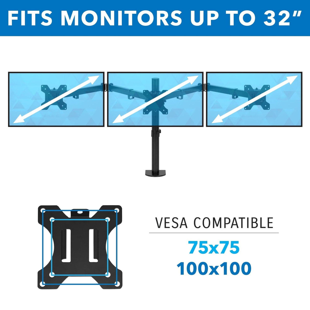 Black Monitor Mount - Full Motion Triple Monitor Desk Mount | 24" to 32" Monitors - Mount-It! - MI-753XL