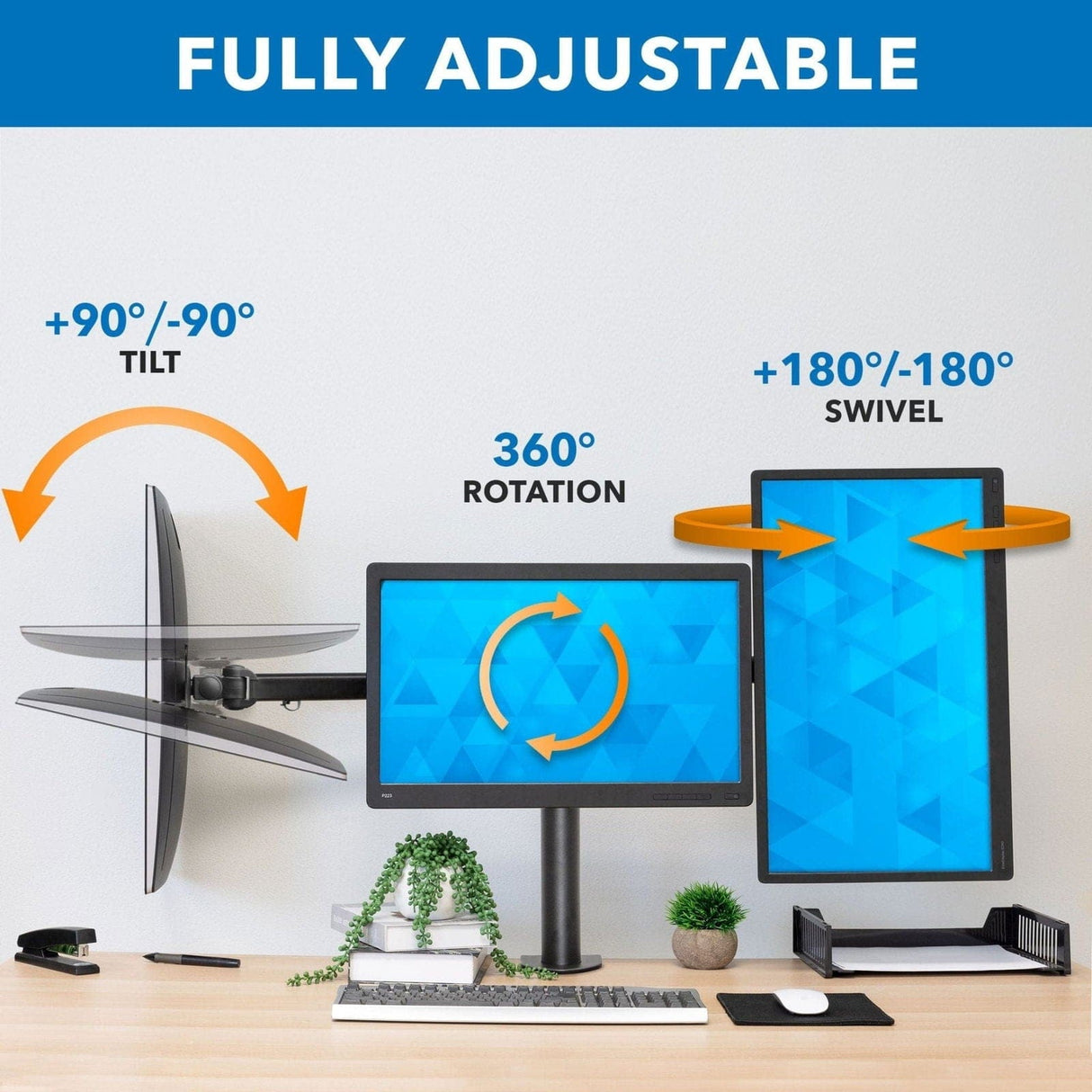 Black Monitor Mount - Full Motion Triple Monitor Desk Mount - Mount-It! - MI-753
