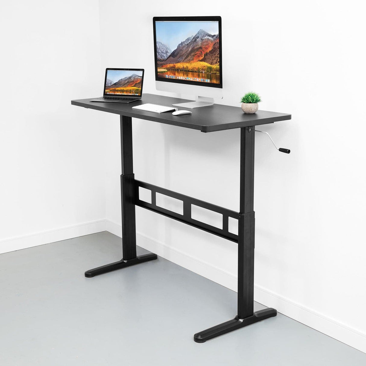 Black Standing Desk - Hand Crank Standing Desk with 55" Tabletop - Mount-It! - MI-7981