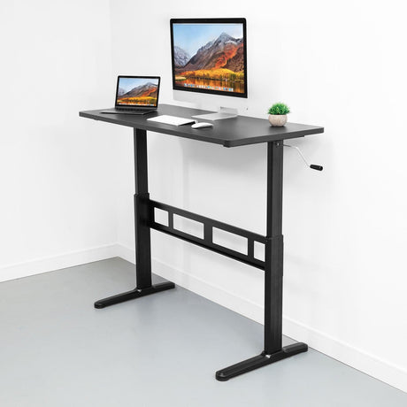 Black Standing Desk - Hand Crank Standing Desk with 55" Tabletop - Mount-It! - MI-7981