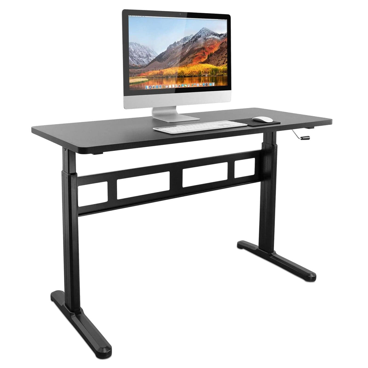 Black Standing Desk - Hand Crank Standing Desk with 55" Tabletop - Mount-It! - MI-7981