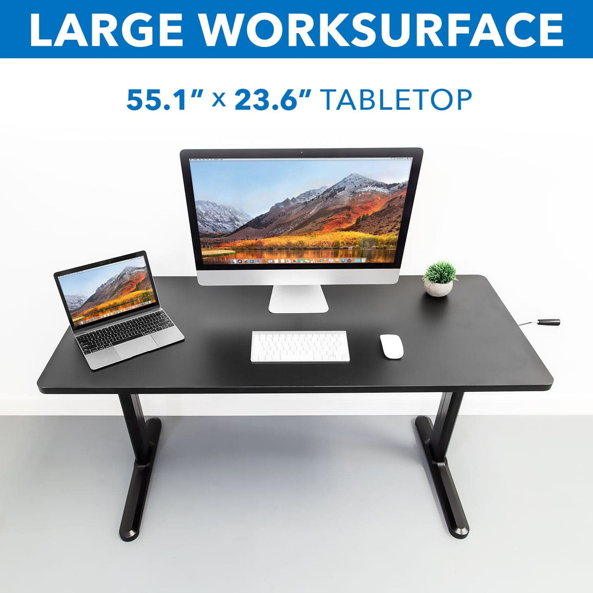 Black Standing Desk - Hand Crank Standing Desk with 55" Tabletop - Mount-It! - MI-7981