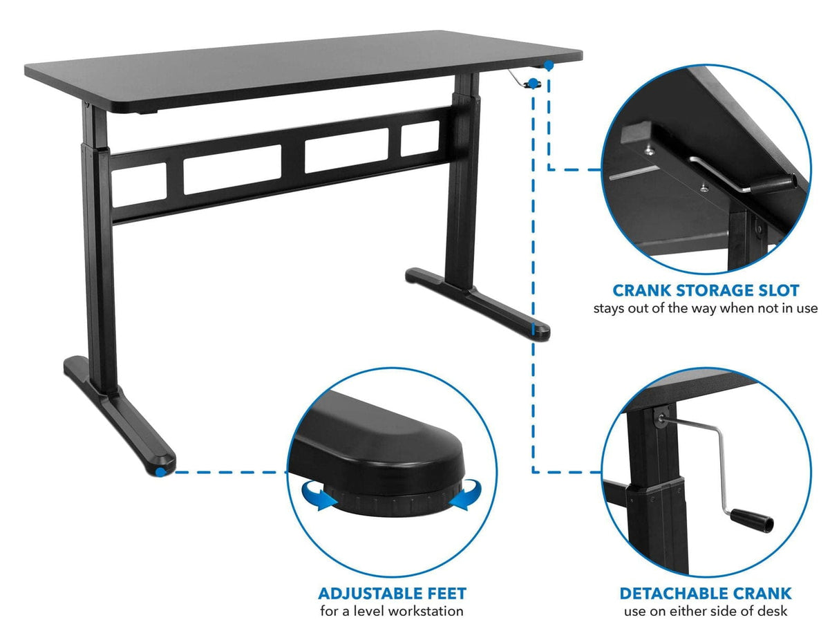 Black Standing Desk - Hand Crank Standing Desk with 55" Tabletop - Mount-It! - MI-7981
