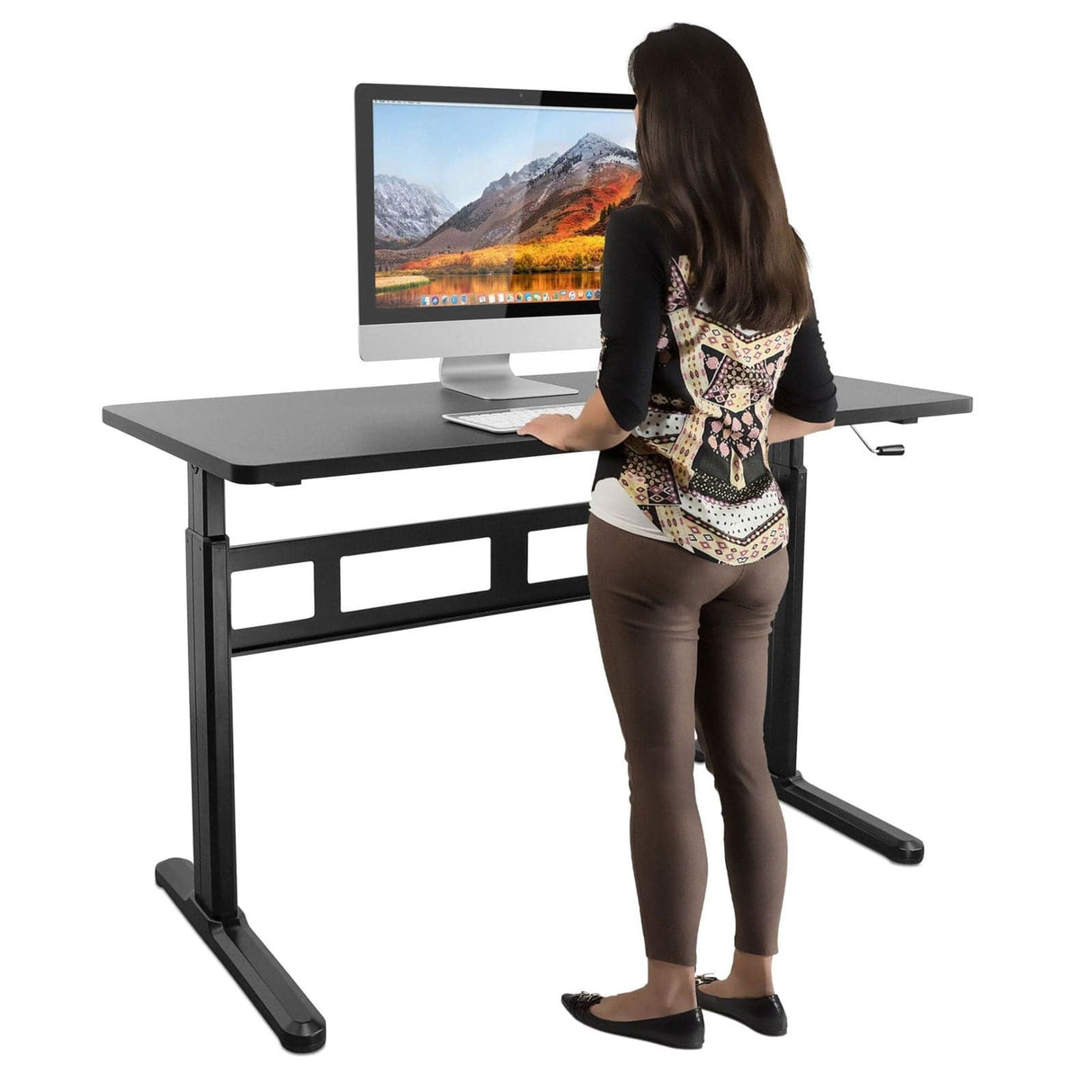 Black Standing Desk - Hand Crank Standing Desk with 55" Tabletop - Mount-It! - MI-7981
