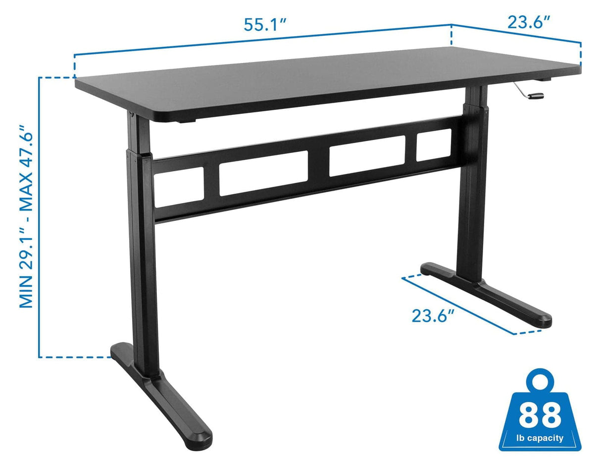 Black Standing Desk - Hand Crank Standing Desk with 55" Tabletop - Mount-It! - MI-7981