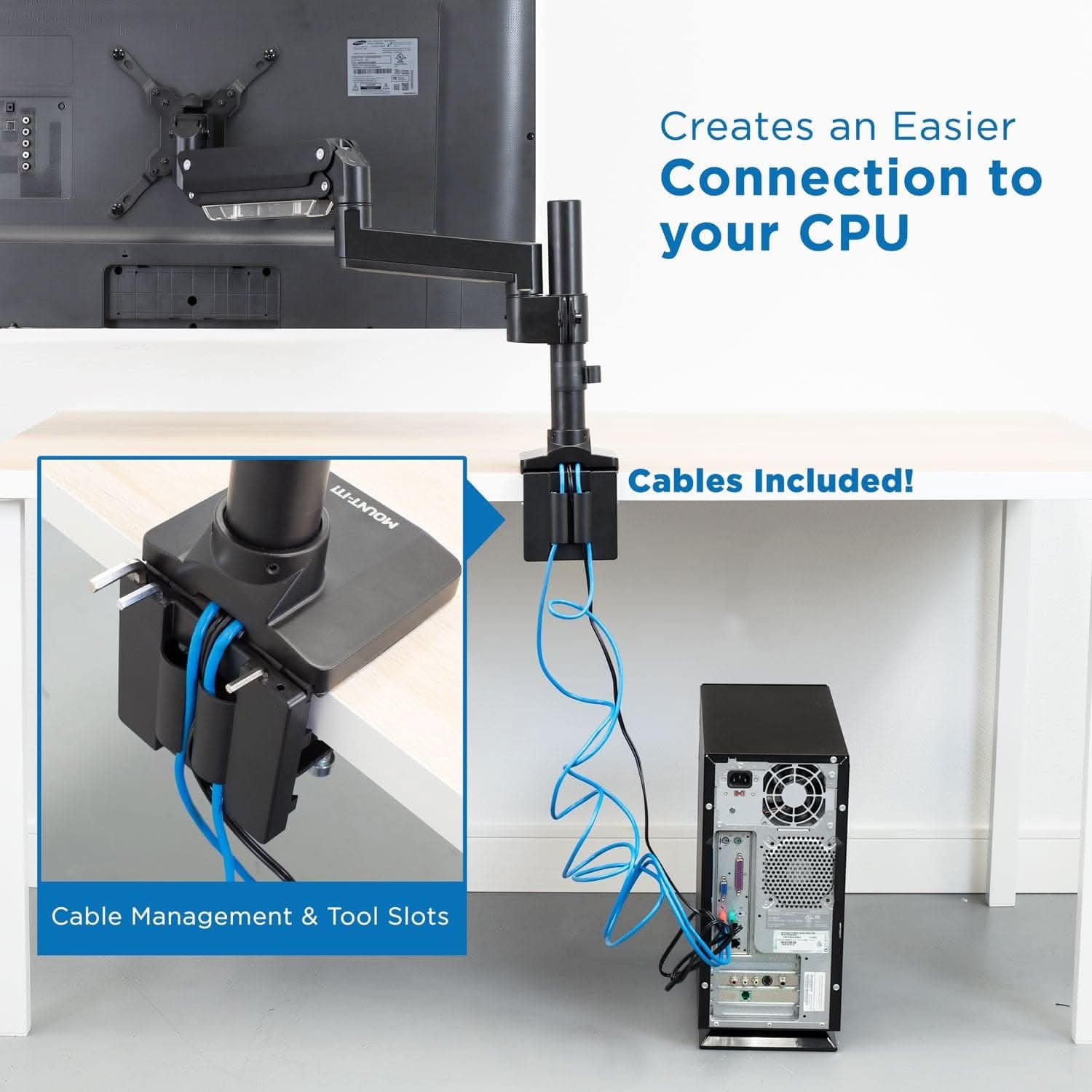 Mount-It! Heavy Duty Monitor Desk Mount w/ USB & Multimedia Ports for monitors up to 34" | holds up to 33 lbs | MI-4771