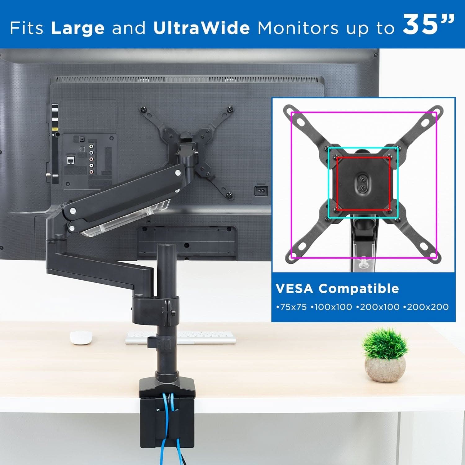 Mount-It! Heavy Duty Monitor Desk Mount w/ USB & Multimedia Ports for monitors up to 34" | holds up to 33 lbs | MI-4771 - Thumbnail 4