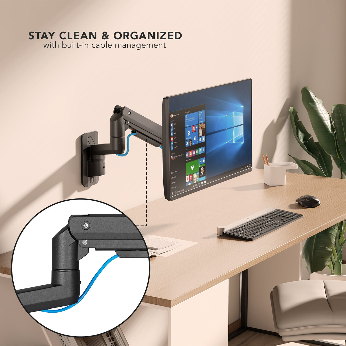 Black Monitor Mount - Heavy-Duty Monitor Wall Mount with Gas Spring Arm - Mount-It! - MI-12009