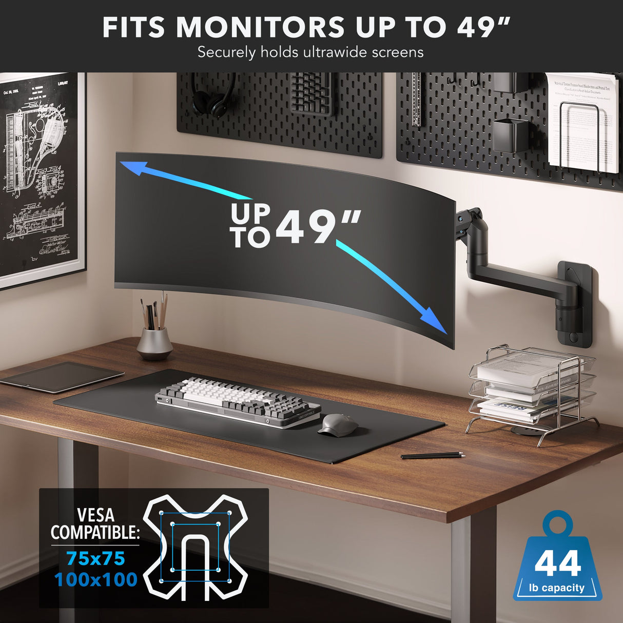 Black Monitor Mount - Heavy-Duty Monitor Wall Mount with Gas Spring Arm - Mount-It! - MI-12009