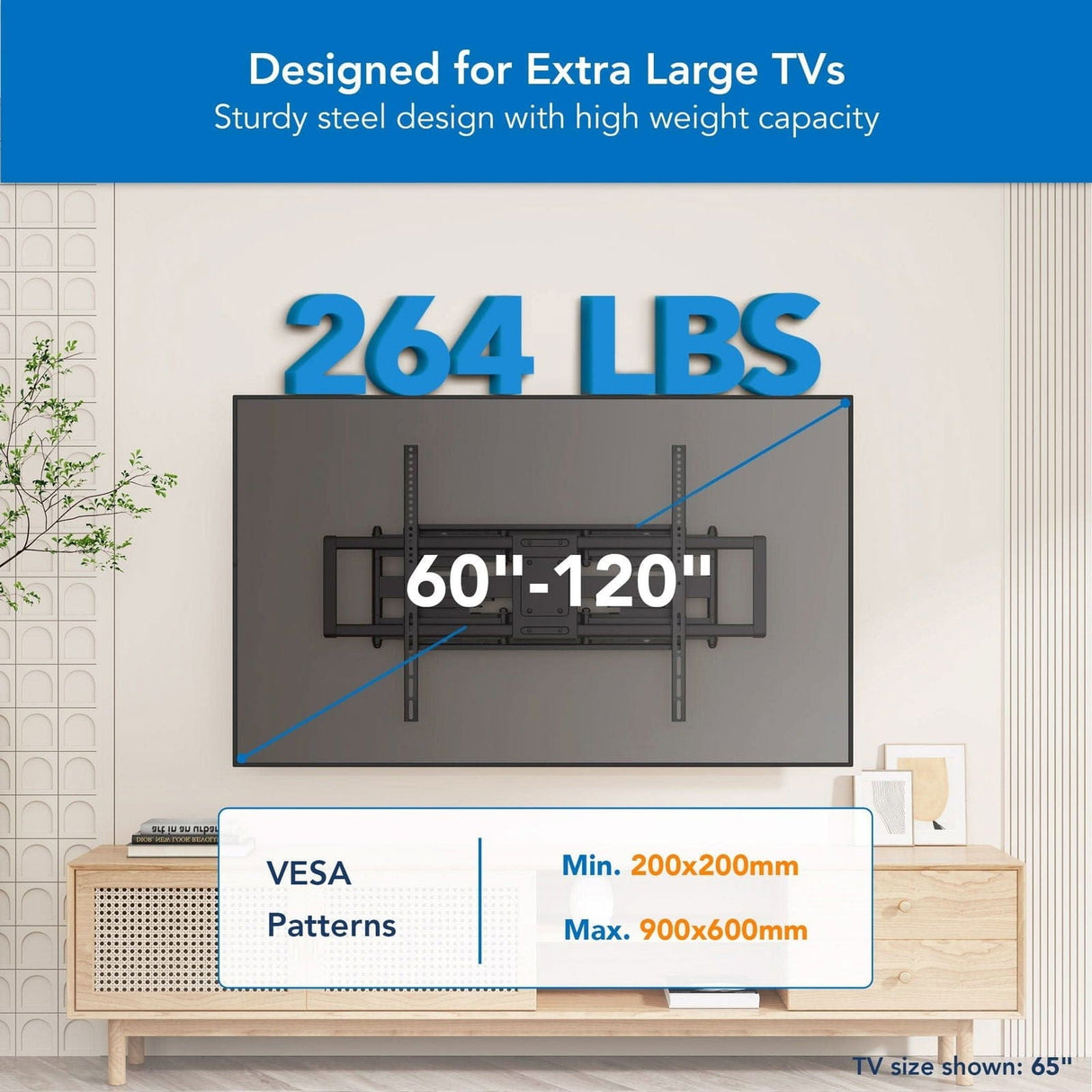 Black TV Mount - Heavy Duty XXL Full Motion TV Mount with Long Extension - Mount-It! - MI-14010
