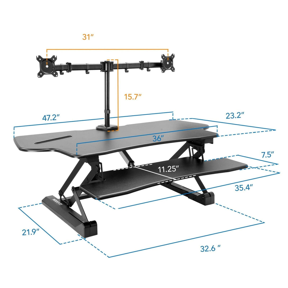 Black Desk Converters - Large Electric Sit-Stand Desk Converter with Dual Monitor Mount - Mount-It! - MI-8054