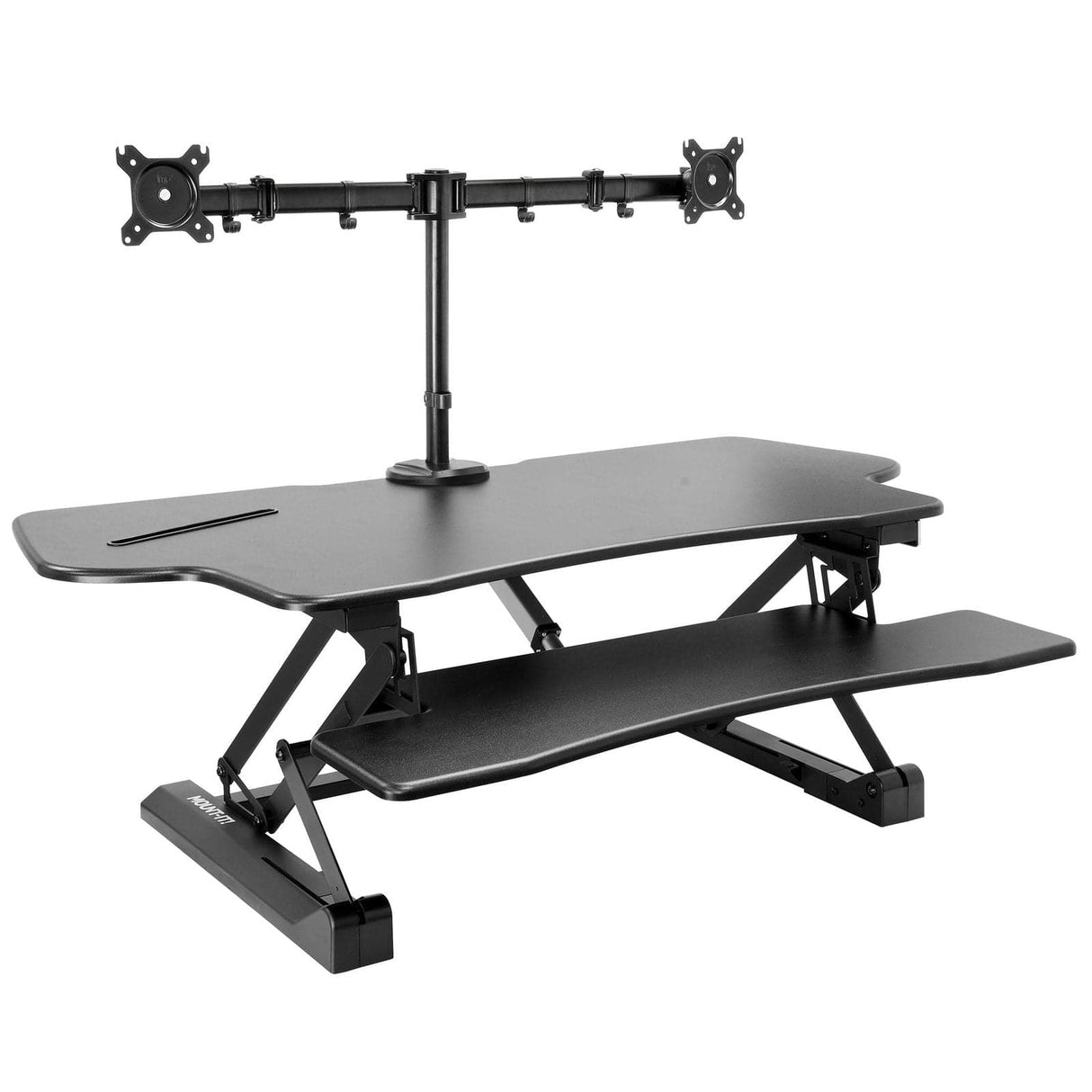 Black Desk Converters - Large Electric Sit-Stand Desk Converter with Dual Monitor Mount - Mount-It! - MI-8054