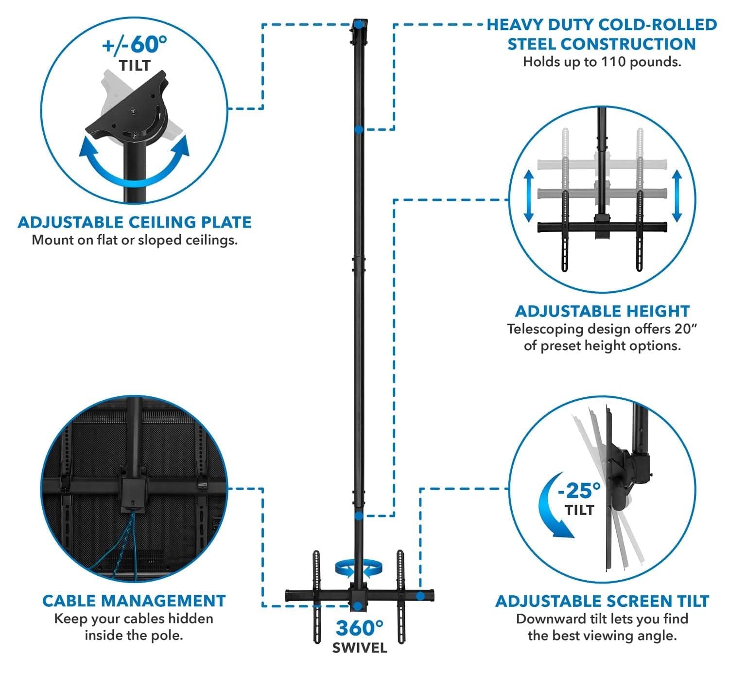 Mount-It! Full Motion Ceiling TV Mount MI-509XL - Thumbnail 3