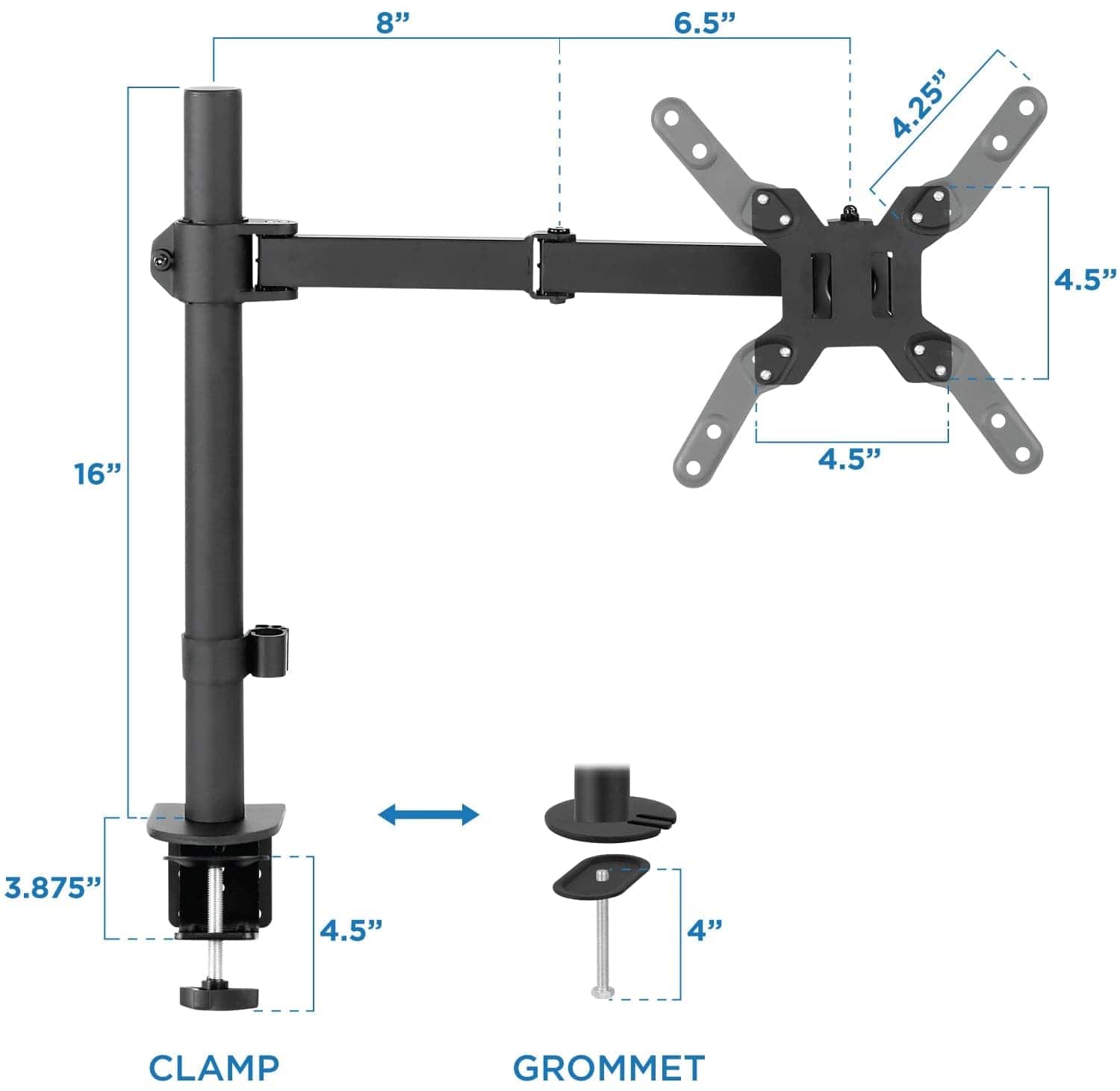 Mount-It! Large Single Monitor Desk Mount for monitors up to 42" | holds up to 22 lbs | MI-708 - Thumbnail 2