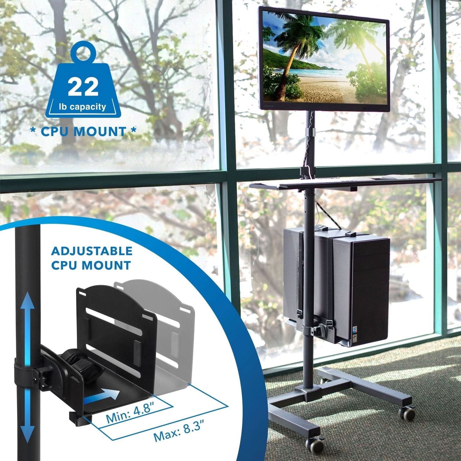 Mount-It! Mobile Cart With Monitor Mount & CPU Holder - Thumbnail 5