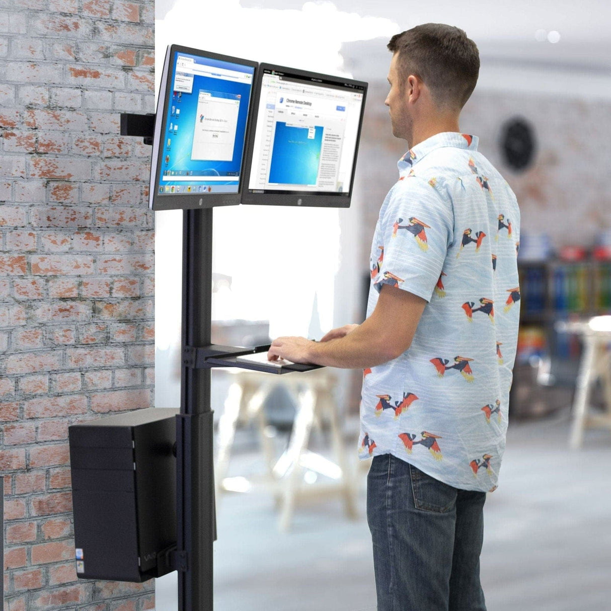 Black Mobile Standing Desk - Mobile PC Workstation for Dual Monitors - Mount-It! - MI-7986