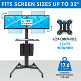 Black Mobile Standing Desk - Mobile PC Workstation for Dual Monitors - Mount-It! - MI-7986