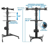 Black Mobile Standing Desk - Mobile PC Workstation for Dual Monitors - Mount-It! - MI-7986