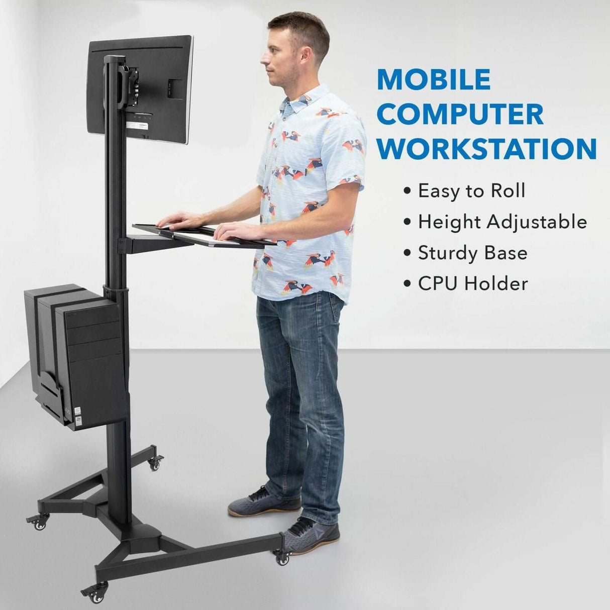 Black Mobile Standing Desk - Mobile PC Workstation - Mount-It! - MI-7985