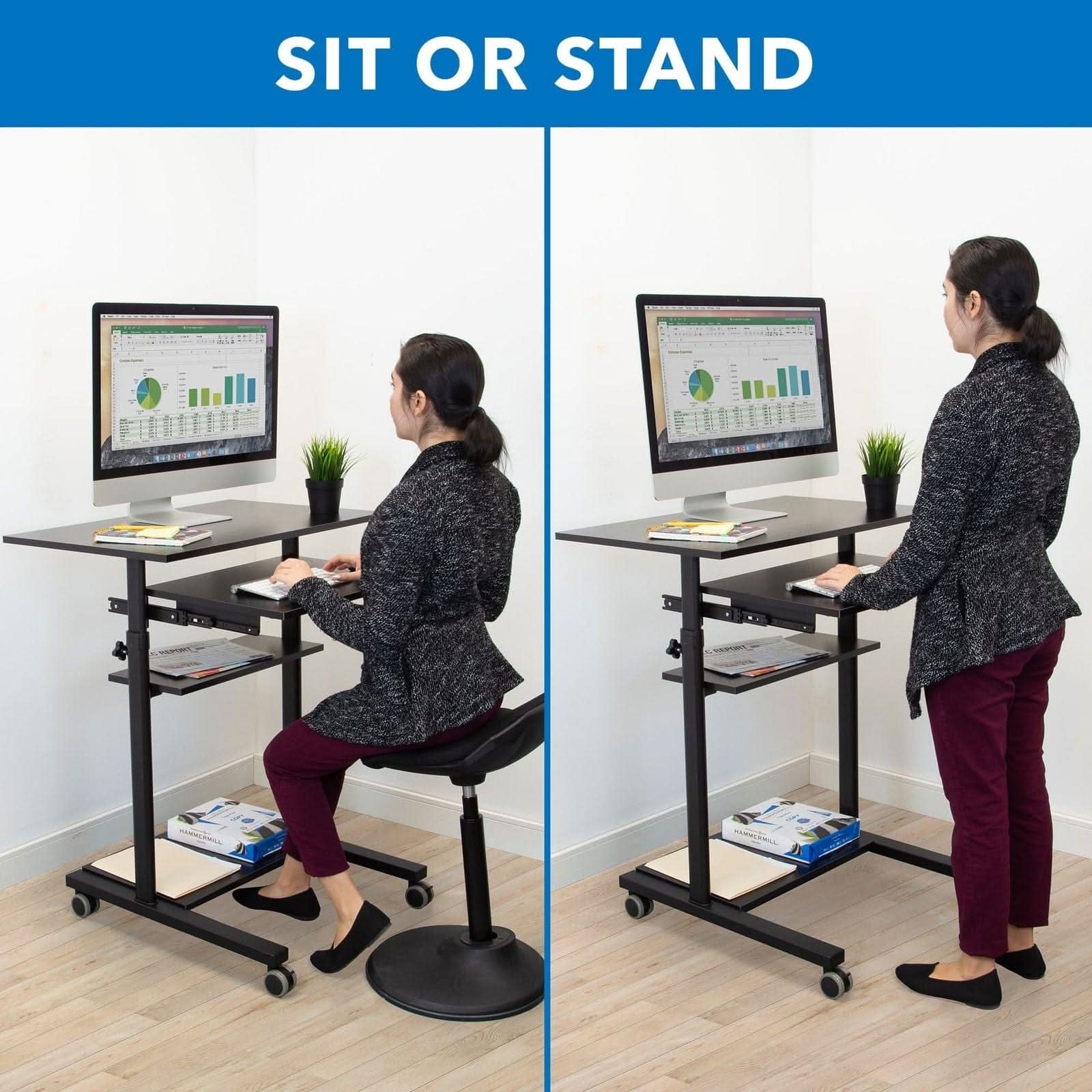 Mount-It! Mobile Standing Desk with Retractable Keyboard | MI-7998B - Thumbnail 5